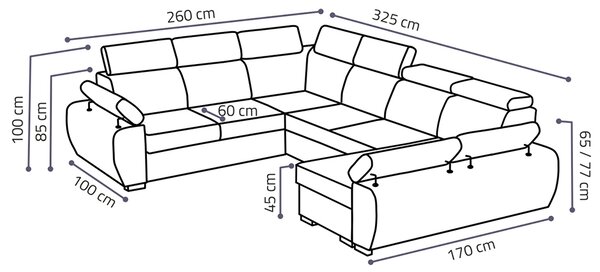 Sedací souprava BASTON | 260x325x170 cm | rozkládací + 2x úložný prostor | VÝBĚR TKANIN