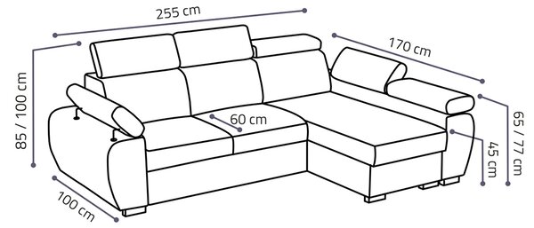 Sedací souprava BASTON | 255x170 cm | rozkládací + úložný prostor | VÝBĚR TKANIN
