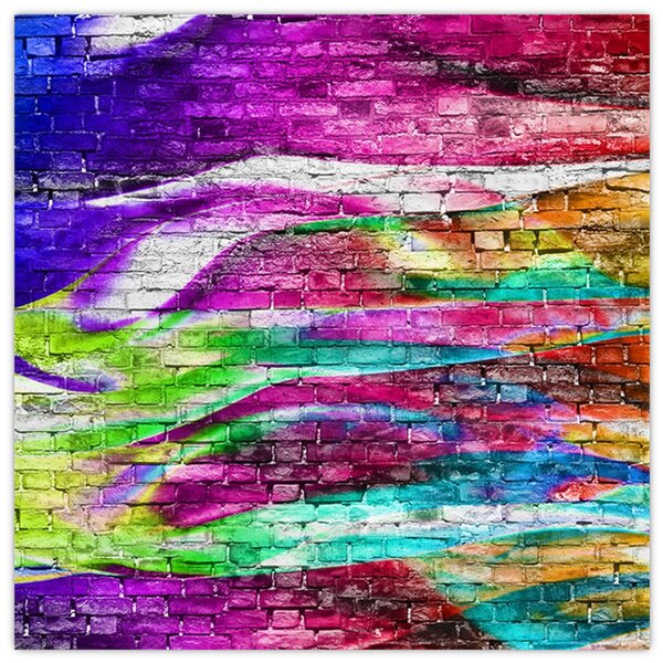 Obraz - Cihlová zeď s barevnými plameny (30x30 cm)