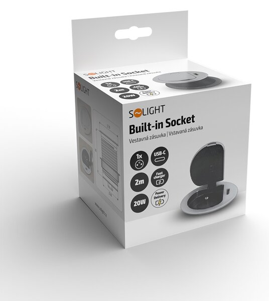 SOLIGHT 1z + USB-C 20W PD vestavná zásuvka, 2m, stříbrná