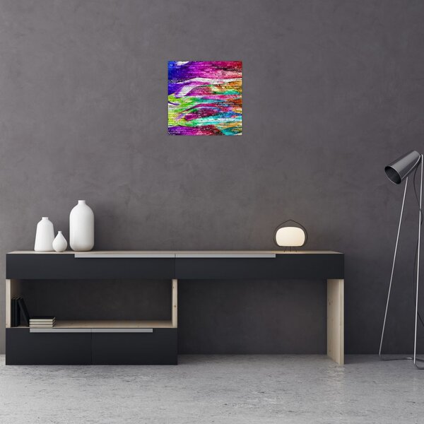 Obraz - Cihlová zeď s barevnými plameny (30x30 cm)