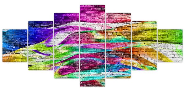 Obraz - Cihlová zeď s barevnými plameny (210x100 cm)