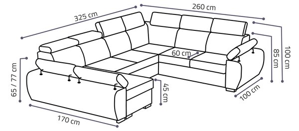 Sedací souprava BASTON | 170x325x260 cm | rozkládací + 2x úložný prostor | VÝBĚR TKANIN