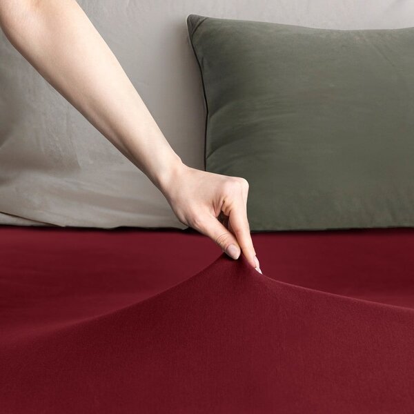 Vínové napínací prostěradlo jersey 90x200 cm Amber – Restilo
