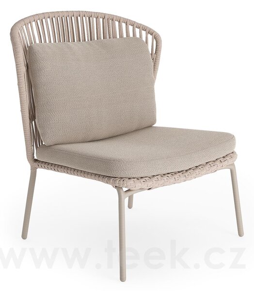 Jati Kebon Nízké křeslo s vysokou zádovou opěrkou Lima, Jati Kebon, 91x87x101 cm, rám hliník barva sand mat, výplet lanko 14 mm barva linnen, bez polstrů
