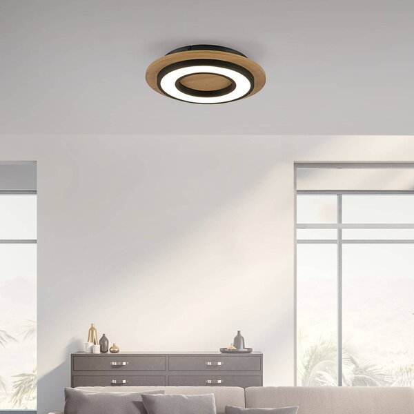 JUST LIGHT. GmbH LED stropní svítidlo Tola, kulaté, dřevo, 3 000 K, Světlé dřevo, Obývací pokoj / jídelna, Dřevo, Moderní