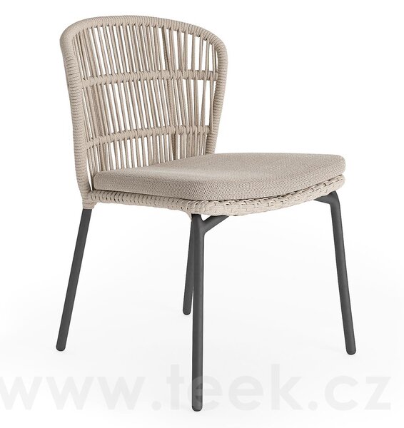 Jati Kebon Jídelní židle Lima, Jati Kebon, rám hliník barva charcoal mat, výplet lanko 14 mm barva beige, bez sedáku