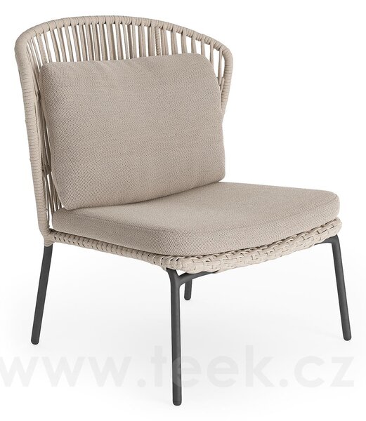 Jati Kebon Nízké křeslo s vysokou zádovou opěrkou Lima, Jati Kebon, 91x87x101 cm, rám hliník barva sand mat, výplet lanko 14 mm barva linnen, bez polstrů