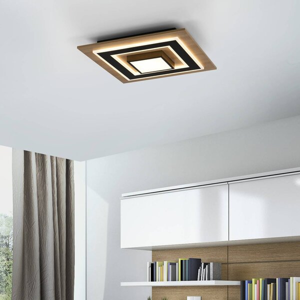 JUST LIGHT. GmbH LED stropní svítidlo Tola, hranaté, 2 světla, dřevo, 3000 K, Světlé dřevo, Obývací pokoj / jídelna, Dřevo, Moderní