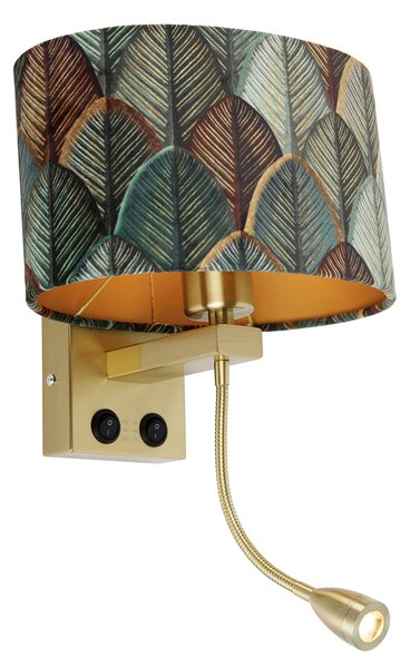 Nástěnná lampa mosazná s oválným sametovým stínítkem s designem listů 25 cm - Brescia Combi