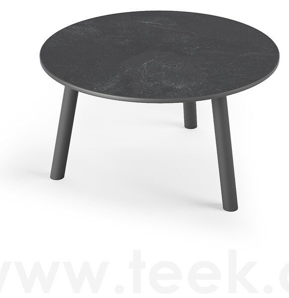Jati Kebon Konferenční stolek Ronda, Jati Kebon, kulatý 60x34,2 cm, rám hliník barva charcoal mat, deska keramika 12mm dekor Paladium Grey