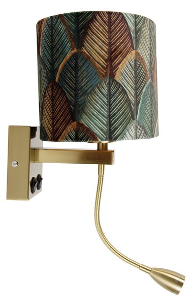 Nástěnná lampa mosazná s oválným sametovým stínítkem s designem listů 25 cm - Brescia Combi
