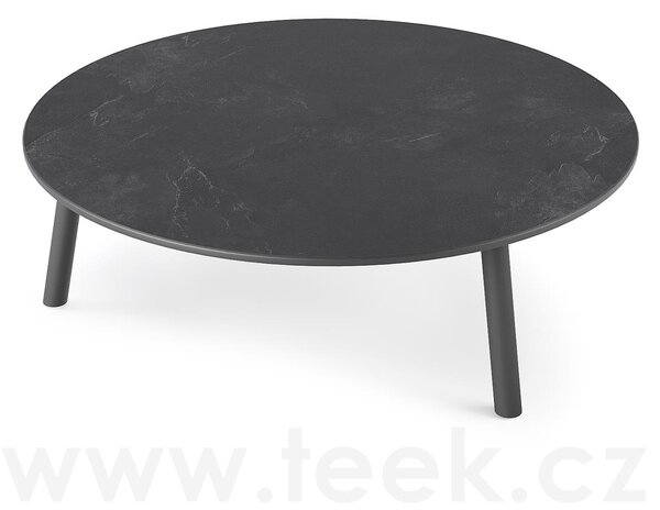 Jati Kebon Konferenční stolek Ronda, Jati Kebon, kulatý 90x29,2 cm, rám hliník barva charcoal mat, deska keramika 12mm dekor Paladium Grey