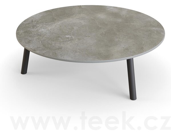 Jati Kebon Konferenční stolek Ronda, Jati Kebon, kulatý 90x29,2 cm, rám hliník barva charcoal mat, deska keramika 12mm dekor Paladium Grey