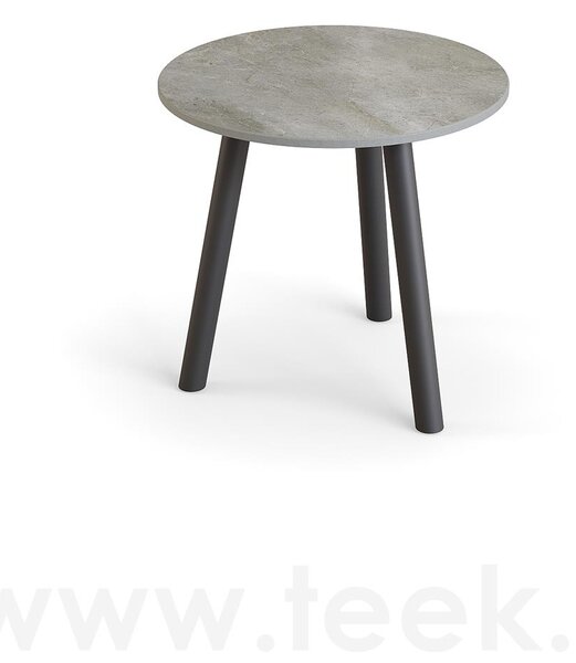 Jati Kebon Odkládací stolek Ronda, Jati Kebon, kulatý 45x44,2 cm, rám hliník barva charcoal mat, deska keramika 12mm dekor Paladium Grey
