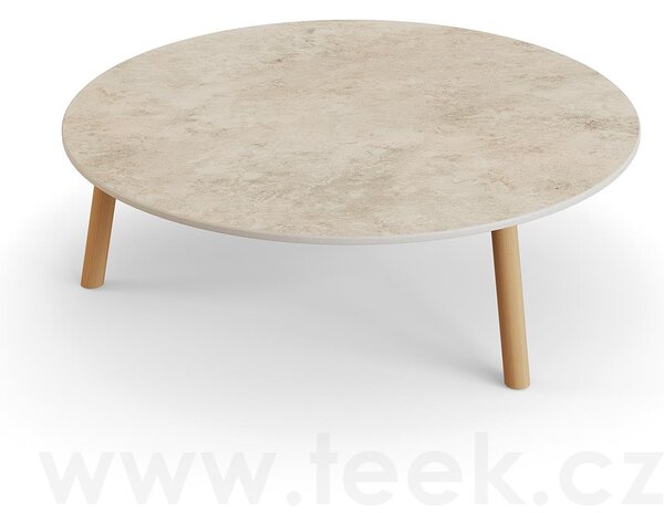 Jati Kebon Konferenční stolek Ronda, Jati Kebon, kulatý 90x29,2 cm, rám teak, deska keramika 12mm dekor Paladium Grey