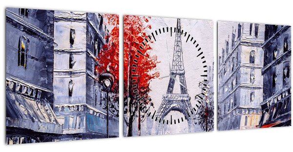 Obraz uličky v Paříži, olejomalba (s hodinami) (90x30 cm)