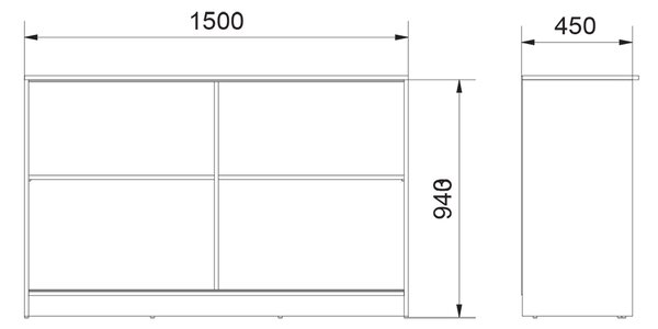 Komoda MINI | 150 cm | bílá | posuvná dvířka