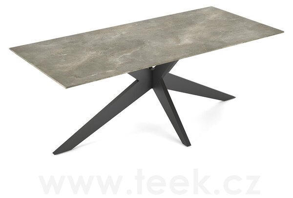 Jati Kebon Jídelní stůl Yate, Jati Kebon, obdélníkový 220x100x73,2 cm, rám hliník barva sand mat, deska keramika 12mm dekor Paladium Grey