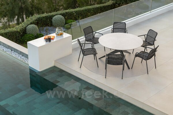 Jati Kebon Jídelní stůl Yate, Jati Kebon, kulatý 150x72,6 cm, rám hliník barva charcoal mat, deska keramika 12mm dekor Paladium Grey