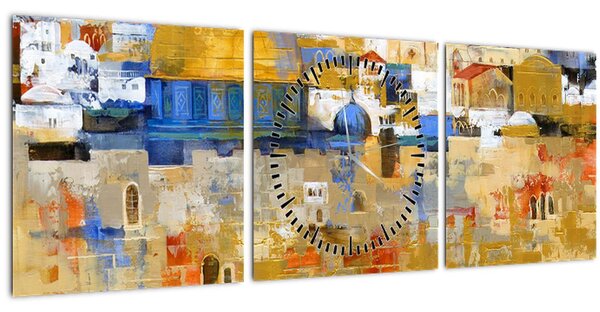 Obraz - Zeď nářků, Jeruzalém, Izrael (s hodinami) (90x30 cm)