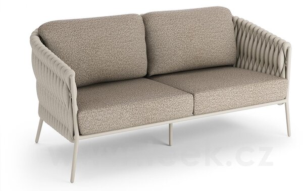 Jati Kebon Pohovka 2,5-místná Fortuna Socks, Jati Kebon, 167x89x83 cm, rám hliník barva dune mat, výplet barva linen 14 mm, sedáky venkovní látka Sunproof Jalousie Beige