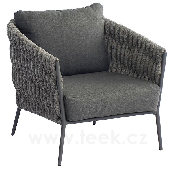 Jati Kebon Nízké křeslo Fortuna Socks, Jati Kebon, 77x89x83 cm, rám hliník barva dune mat, výplet barva linen 14 mm, sedáky venkovní látka Sunproof Jalousie Beige