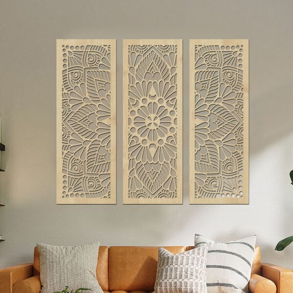 Dřevená 3 dílná mandala QUADRO Zvolte barvu dekoru: Černá | Rozměry (cm): 72x60