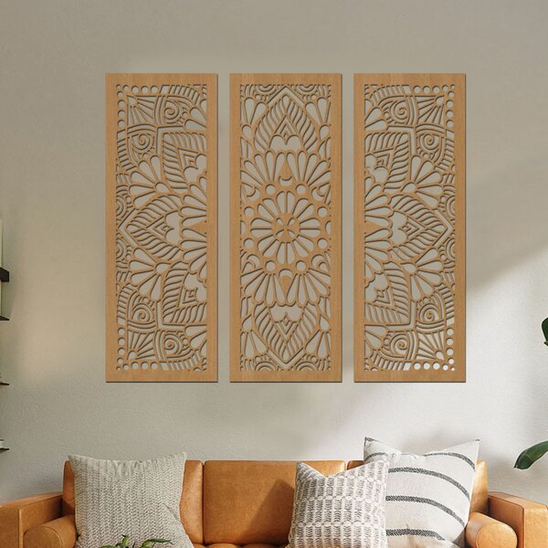 Dřevená 3 dílná mandala QUADRO Zvolte barvu dekoru: Černá | Rozměry (cm): 72x60