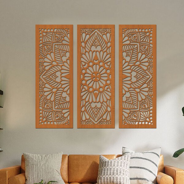 Dřevená 3 dílná mandala QUADRO Zvolte barvu dekoru: Černá | Rozměry (cm): 72x60