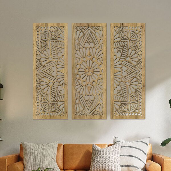 Dřevená 3 dílná mandala QUADRO Zvolte barvu dekoru: Černá | Rozměry (cm): 72x60