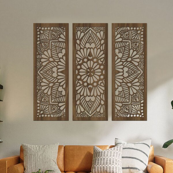 Dřevená 3 dílná mandala QUADRO Zvolte barvu dekoru: Černá | Rozměry (cm): 72x60