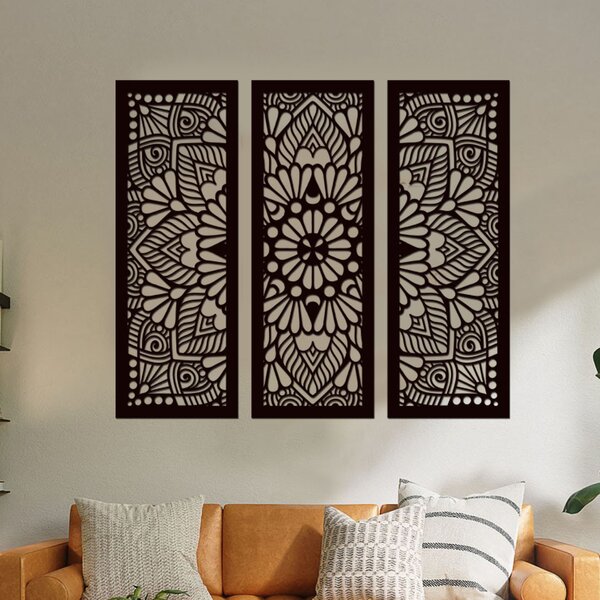 Dřevená 3 dílná mandala QUADRO Zvolte barvu dekoru: Černá | Rozměry (cm): 72x60