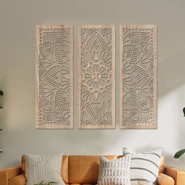 Dřevená 3 dílná mandala QUADRO Zvolte barvu dekoru: Černá | Rozměry (cm): 72x60