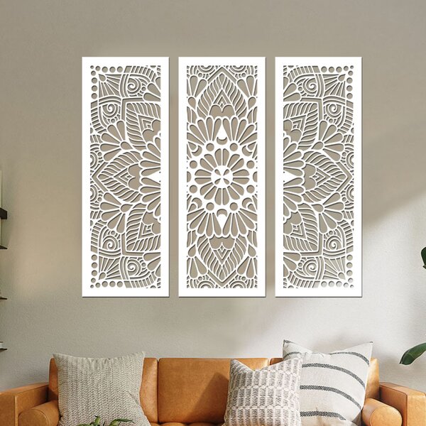 Dřevená 3 dílná mandala QUADRO Zvolte barvu dekoru: Černá | Rozměry (cm): 72x60