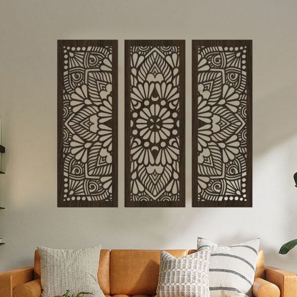 Dřevená 3 dílná mandala QUADRO Zvolte barvu dekoru: Černá | Rozměry (cm): 72x60