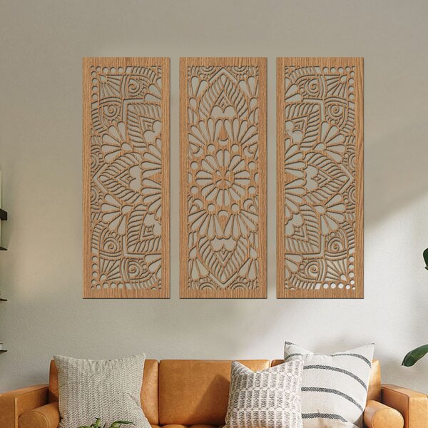 Dřevená 3 dílná mandala QUADRO Zvolte barvu dekoru: Černá | Rozměry (cm): 72x60