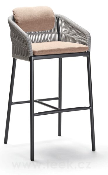 Stern Barové křeslo Jella, Stern, rám lakovaný hliník antracit mat, výplet lanko Stone, venkovní látka Pearl Grey