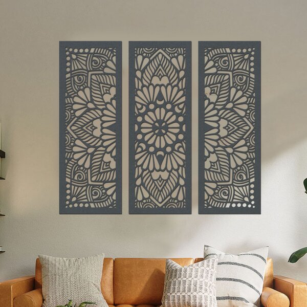 Dřevená 3 dílná mandala QUADRO Zvolte barvu dekoru: Černá | Rozměry (cm): 72x60