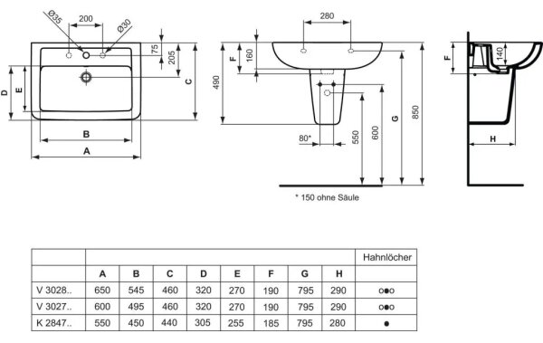Ideal Standard V302701 - Závěsné umyvadlo EUROVIT 60x46 cm keramika/bílá