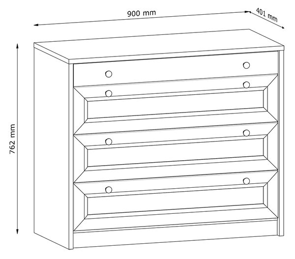 Komoda REL K4S | 90 cm | bílá | lamino o síle 18 mm + ozdobné MDF lišty 18 mm