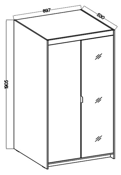 Šatní skříň ELENA 2D 1L + zrcadla + nástavec | 89,7 cm | dub lefkas