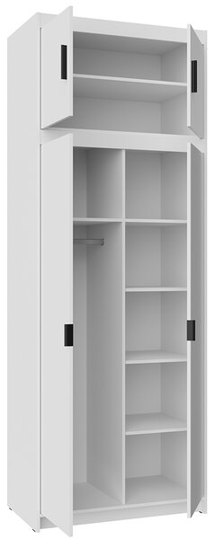 Šatní skříň ELENA 2D 1L + zrcadlo + nástavec | 89,7 cm | bílá