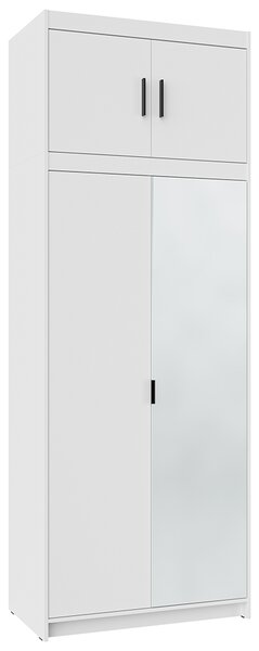 Šatní skříň ELENA 2D 1L + zrcadlo + nástavec | 89,7 cm | bílá