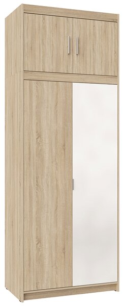 Šatní skříň ELENA 2D 1L + zrcadlo + nástavec | 89,7 cm | dub sonoma