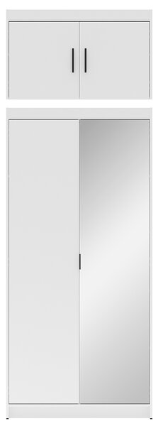 Šatní skříň ELENA 2D 1L + zrcadlo + nástavec | 89,7 cm | bílá