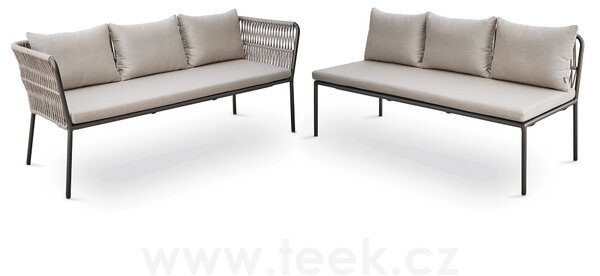 Stern Jídelní rohová sestava Marla 2-dílná 253x198 cm, Stern, 1x lavice s područkami + 1 x lavice bez područek, rám hliník antracite, výplet lanko Salt, sedáky 100% akryl Grey Brown
