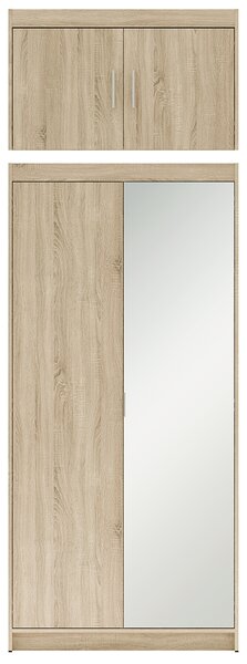 Šatní skříň ELENA 2D 1L + zrcadlo + nástavec | 89,7 cm | dub sonoma