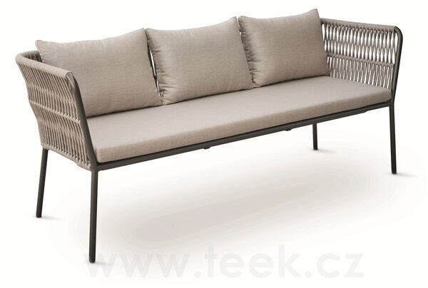Stern Jídelní lavice s područkami Marla, Stern, 198x73x86 cm, rám hliník antracite, výplet lanko Salt, sedáky 100% akryl Grey Brown