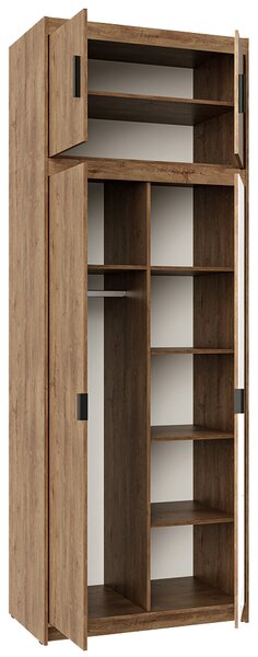 Šatní skříň ELENA 2D 1L + zrcadla + nástavec | 89,7 cm | dub lefkas